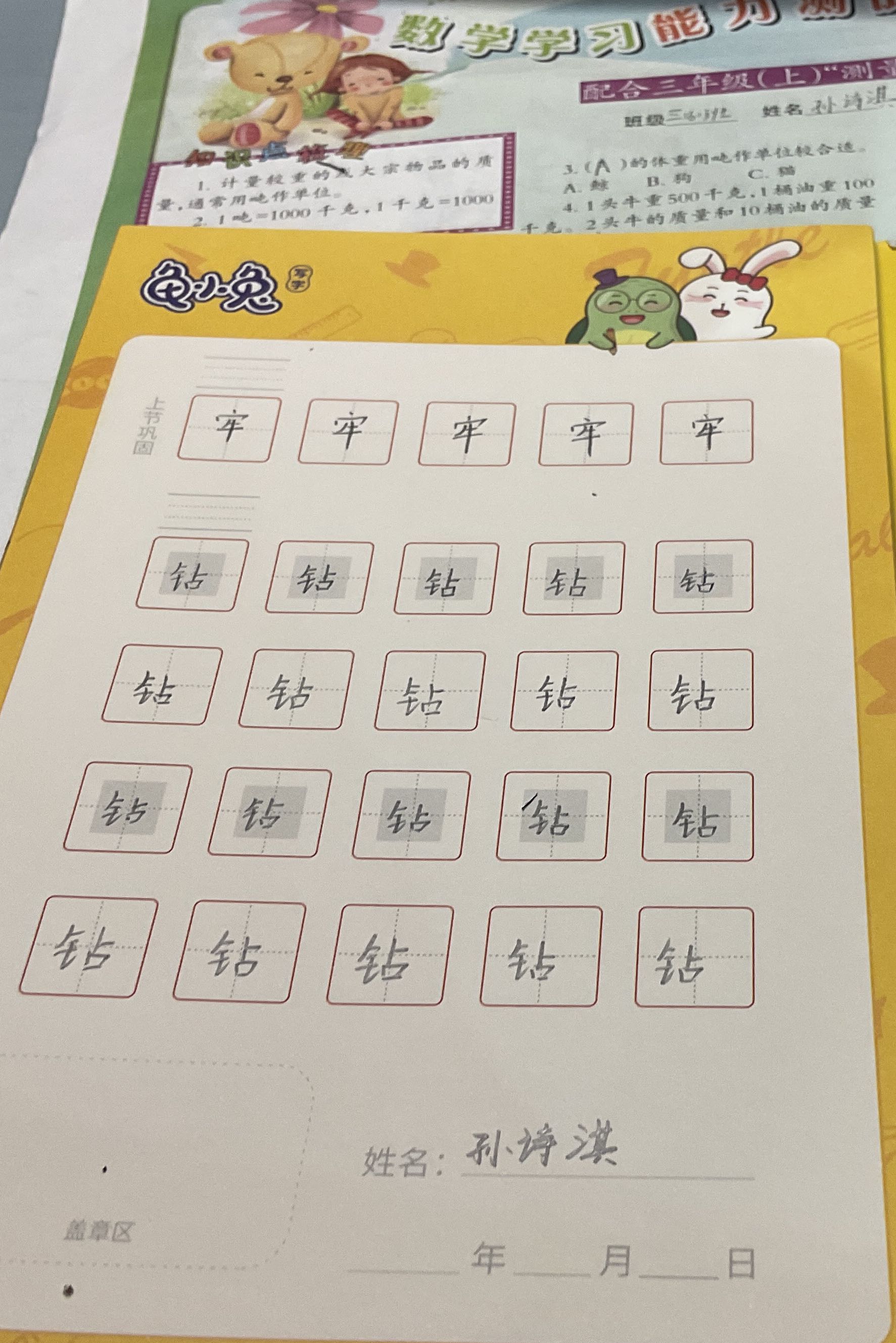 龟小兔写字优秀作品展示：孙诗淇🌸/三年级/练字1天