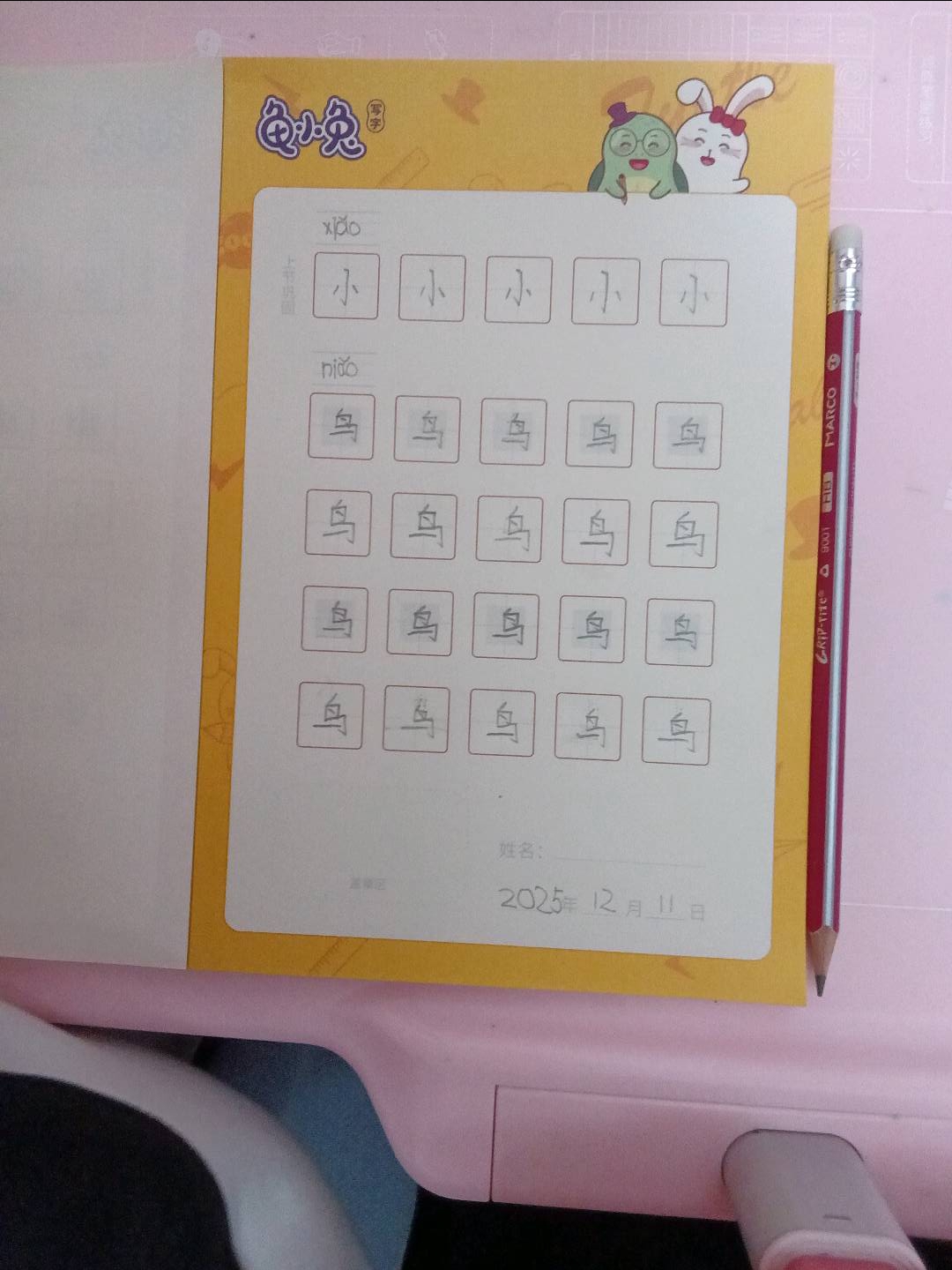 龟小兔写字优秀作品展示：妥小贝/一年级/练字1天